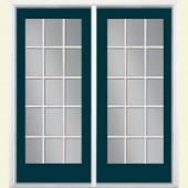 Masonite 72 in. x 80 in. Night Tide Right-Hand Inswing French 15 Lite Smooth Fiberglass Patio Door with Brickmold