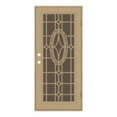 Unique Home Designs Modern Cross 36 in. x 80 in. Desert Sand Right-Hand Surface Mount Aluminum Security Door with Brown Perforated Screen