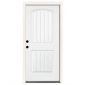 Steves & Sons Premium 2-Panel Plank Primed White Steel Entry Door with 36 in. Right-Hand Inswing and 4 in. Wall