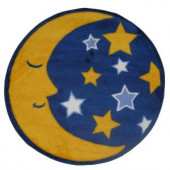 LA Rug Inc. Fun Time Shape Moon & Stars Yellow, Blue and White 31 in. Round Area Rug