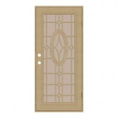 Unique Home Designs Modern Cross 30 in. x 80 in. Desert Sand Right-Hand Surface Mount Security Door with Desert Sand Perforated Screen