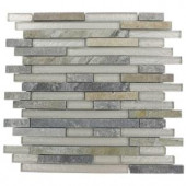 Splashback Tile Tectonic Harmony Green Quartz Slate And White 12 in. x 12 in. Glass Mosaic Floor and Wall Tile