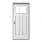 JELD-WEN Premium 3-Lite Craftsman Primed White Steel Entry Door with Brickmold