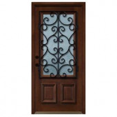Steves & Sons Decorative Iron Grille 3/4 Lite Stained Mahogany Wood Right-Hand Entry Door with 4 in. wall and Stained Jamb