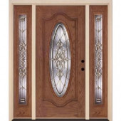 Feather River Doors Silverdale Brass Full Oval Medium Oak Fiberglass Entry Door with Sidelites