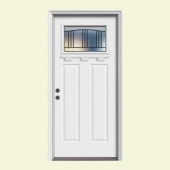 JELD-WEN Premium Madison Craftsman Primed Steel Entry Door with Brickmold and Shelf