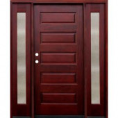 Pacific Entries Contemporary 5 Panel Stained Mahogany Wood Entry Door with 6 in. Wall Series and 14 in. Seedy Sidelites