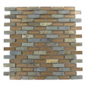 Splashback Tile Tectonic Brick Multicolor Slate and Bronze 12 in. x 12 in. Glass Floor and Wall Tile