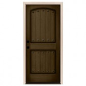 Steves & Sons Rustic 2-Panel Plank Stained Mahogany Wood Right-Hand Entry Door with 4 in. Wall and White Jamb