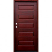 Pacific Entries Contemporary 5-Panel Stained Wood Mahogany Entry Door with 6 Wall Series