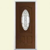 Masonite Chatham Three Quarter Oval Lite Caramel Oak Grain Textured Fiberglass Entry Door with Brickmold