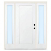 Steves & Sons Premium 1-Panel Primed White Steel Left-Hand Entry Door with 16 in. Clear Glass Sidelites and 6 in. Wall