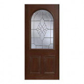 Main Door Mahogany Type Prefinished Antique Beveled Patina Roundtop Glass Solid Wood Entry Door Slab