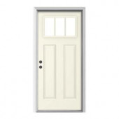 JELD-WEN Premium 3-Lite Craftsman Painted Steel Entry Door with Brickmold