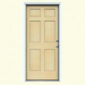 JELD-WEN 6-Panel Unfinished Hemlock Entry Door with Primed White AuraLast Jamb and Brickmold