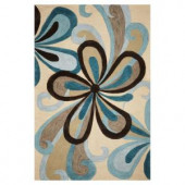 Kas Rugs Curvy Turns Sand/Teal 7 ft. 9 in. x 9 ft. 9 in. Area Rug