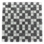 Splashback Tile Tectonic Squares Black Slate and Silver 12 in. x 12 in. Glass Floor and Wall Tile