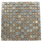 Splashback Tile Tectonic Squares Multicolor Slate And Bronze 12 in. x 12 in. Glass Mosaic Floor and Wall Tile