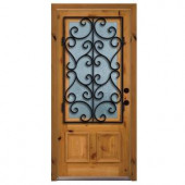 Steves & Sons Decorative Iron Grille 3/4 Lite Stained Knotty Alder Wood Left-Hand Entry Door with 4 in. wall and Stained Jamb