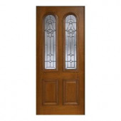Main Door Mahogany Type Prefinished Cherry Beveled Patina Twin Arch Glass Solid Wood Entry Door Slab