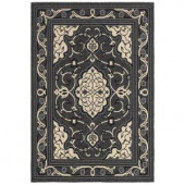 LR Resources Lanai Anthracite and Cream 7 ft. 9 in. x 9 ft. 9 in. Plush Outdoor Area Rug
