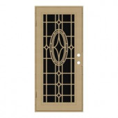 Unique Home Designs Modern Cross 30 in. x 80 in. Desert Sand Left-Hand Surface Mount Aluminum Security Door with Charcoal Insect Screen