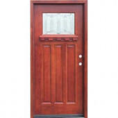 Pacific Entries Craftsman 1 Lite Stained Mahogany Wood Entry Door with Dentil Shelf 6 in. Wall Series