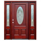 Pacific Entries Strathmore Traditional 3/4 Oval Lite Stained Mahogany Wood Entry Door with 6 in. Wall Series and 12 in. Sidelites