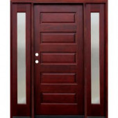 Pacific Entries Contemporary 5-Panel Stained Mahogany Wood Entry Door with 12 in. Mistlite Sidelites