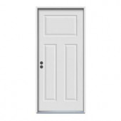 JELD-WEN 3-Panel Craftsman Primed White Steel Entry Door with Brickmold