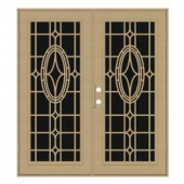 Unique Home Designs Modern Cross 60 in. x 80 in. Desert Sand Right-Hand Surface Mount Aluminum Security Door with Charcoal Insect Screen
