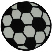 LA Rug Inc. Fun Time Shape Soccerball Black and White 39 in. Round Area Rug
