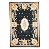 Kas Rugs Classy Aubusson Black 5 ft. 3 in. x 8 ft. Area Rug