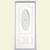Masonite Oakville Three Quarter Oval Lite Painted Smooth Fiberglass Entry Door with Brickmold