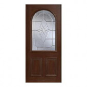 Main Door Mahogany Type Prefinished Antique Beveled Zinc Roundtop Glass Solid Wood Entry Door Slab