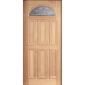 Main Door Mahogany Type Unfinished Beveled Zinc Fanlite Glass Solid Wood Entry Door Slab