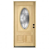 Solid Mahogany Type Unfinished Patina Beveled Glass ¾ Oval Entry Door