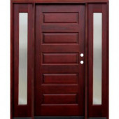 Pacific Entries Contemporary 5-Panel Stained Mahogany Wood Entry Door with 14 in. Mistlite Sidelites