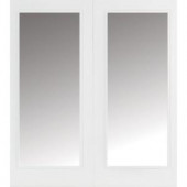 Masonite 60 in. x 80 in. Primed White Prehung Left-Hand Inswing Full Lite Smooth Fiberglass Patio Door with Brickmold