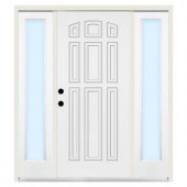 Premium 9-Panel Primed Steel White Right-Hand Entry Door with 10 in. Clear Glass Sidelites and 4 in. Wall