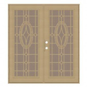 Unique Home Designs Modern Cross 60 in. x 80 in. Desert Sand Right-Hand Surface Mount Security Door with Desert Sand Perforated Screen