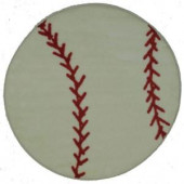 LA Rug Inc. Fun Time Shape Baseball White and Red 39 in. Round Area Rug