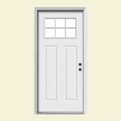 JELD-WEN Premium 6-Lite Craftsman Primed White Steel Entry Door with Brickmold