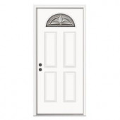JELD-WEN Blakely Fan Lite Primed White Steel Entry Door with Nickel Caming and Brickmold