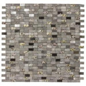 Jeffrey Court 12 in. x 12-1/2 in. Mystical Mini Brick Glass/Black Marble Mosaic Wall Tile