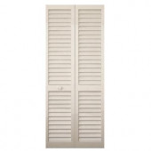 Kimberly Bay 24 in. Plantation Louvered Solid Core Painted White Wood Interior Bi-fold Closet Door
