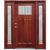 Pacific Entries Diablo Craftsman 1 Lite Stained Mahogany Wood Entry Door with 6 in. Wall Series and 14 in. Sidelites