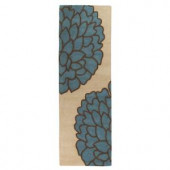 Home Decorators Collection Fantasia Beige and Blue 2 ft. 9 in. x 14 ft. Runner