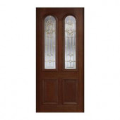 Main Door Mahogany Type Prefinished Antique Beveled Brass Twin Arch Glass Solid Wood Entry Door Slab