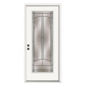 JELD-WEN Idlewild Full Lite Primed White Steel Entry Door with Brickmould and Patina Caming